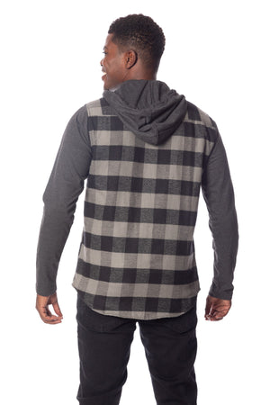 Men's Flannel Hoodie-Loose Fit-Plaid-Long Sleeve