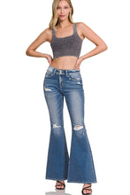 Load image into Gallery viewer, MID RISE SUPER FLARE DENIM PANTS W/ TWO BUTTONS