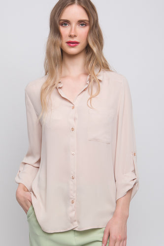 Loose Fit Long Sleeve Collared Blouse