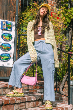 High Waisted Woven Wide Leg Cargo Pants