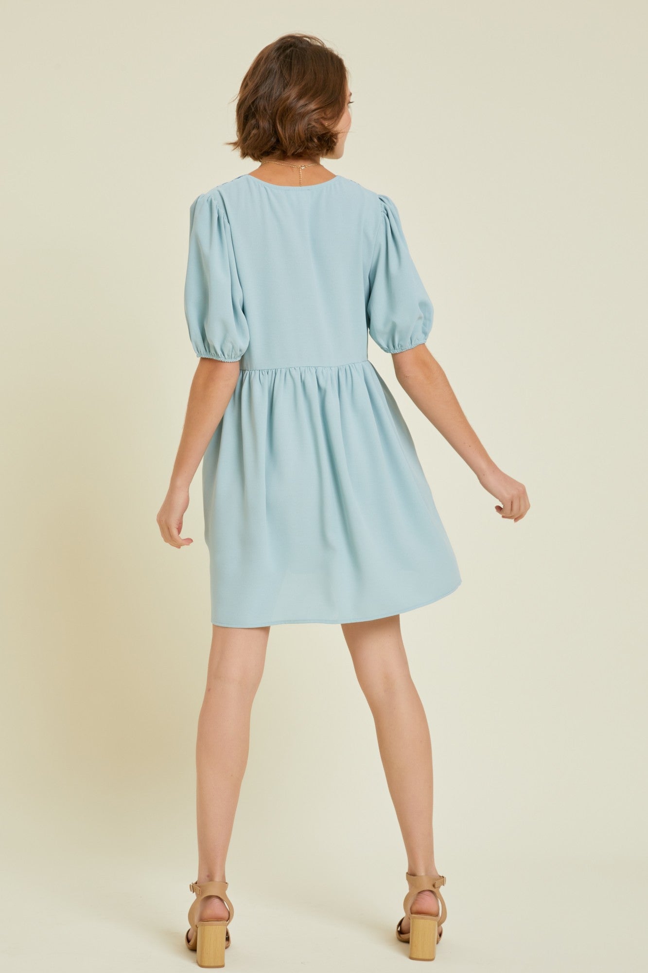V-NECK EMBROIDERED BABYDOLL DRESS