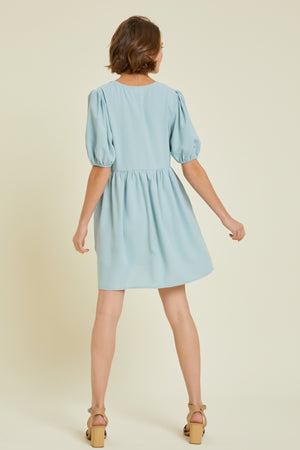 V-NECK EMBROIDERED BABYDOLL DRESS