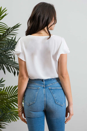 PLUS LINE LACE V NECK WOVEN TOP