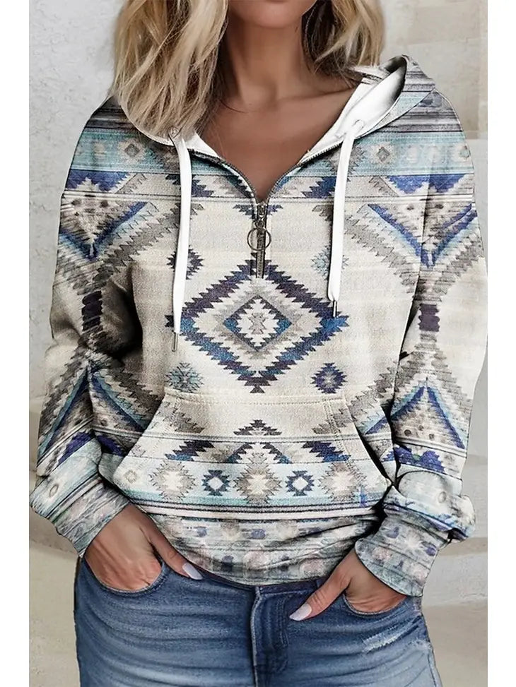 Half Zip Up Neck Aztec Pattern