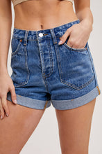 Load image into Gallery viewer, WESTERN POCKET ROLLED HEM DENIM SHORTS