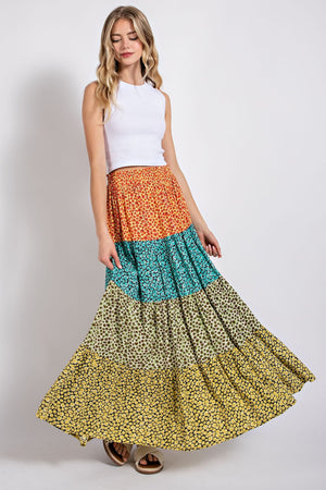 Ditsy Floral Color Block Skirt