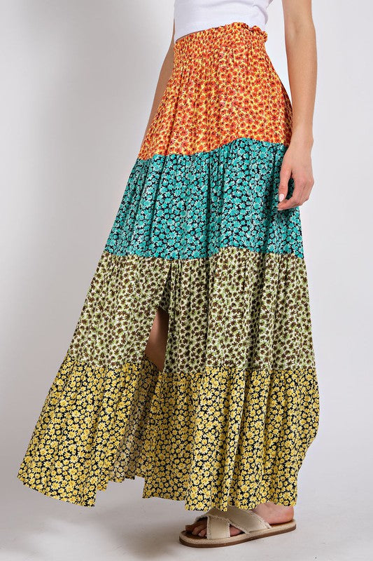 Ditsy Floral Color Block Skirt