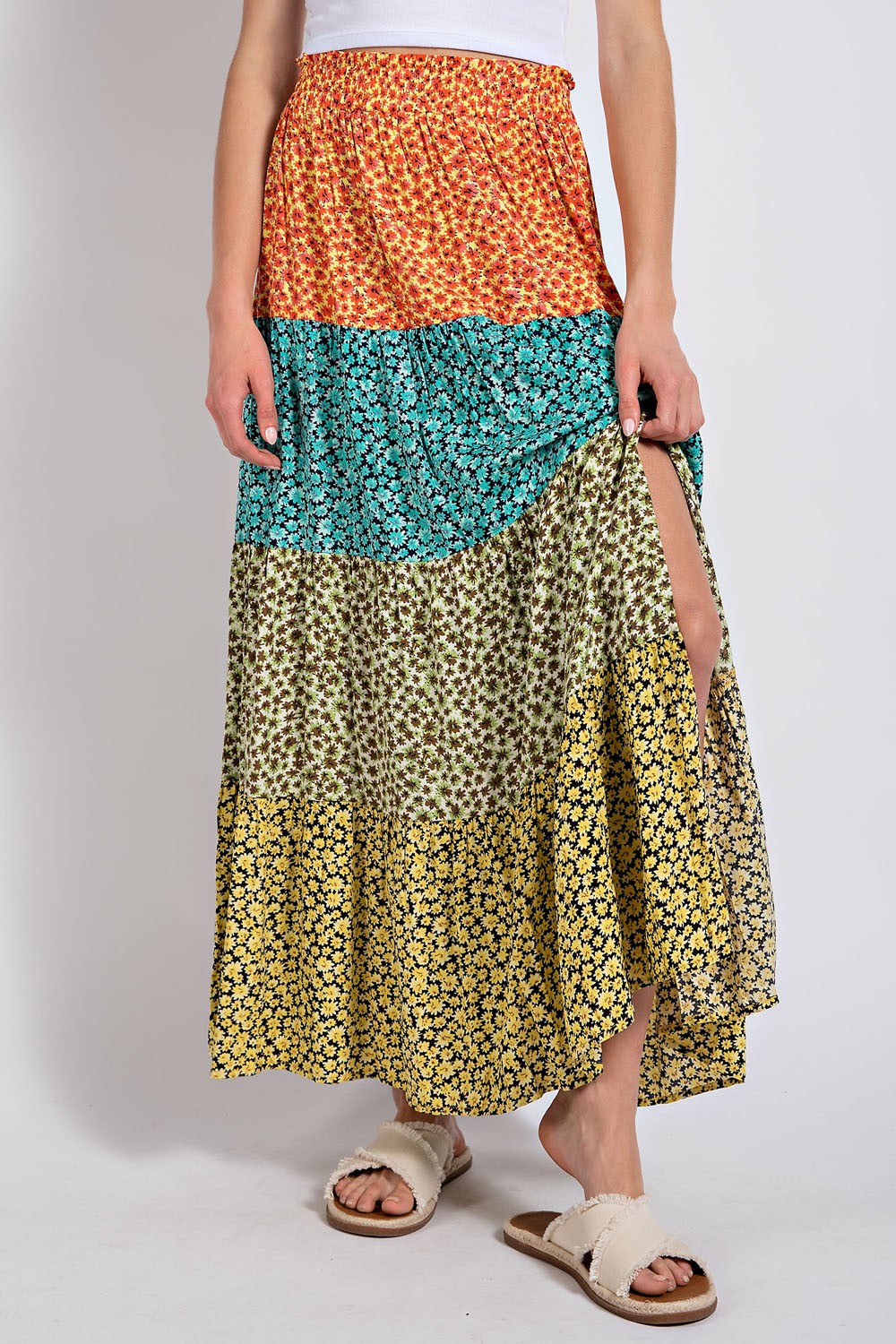 Ditsy Floral Color Block Skirt