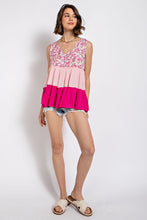 Load image into Gallery viewer, Floral Color Block Ruffle Detail Tiered V-Neck Top