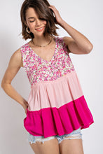 Load image into Gallery viewer, Floral Color Block Ruffle Detail Tiered V-Neck Top