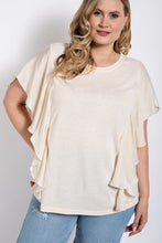 Load image into Gallery viewer, Knit Round Neck Top with Washed Satin Flowy Sleeves