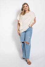 Load image into Gallery viewer, Knit Round Neck Top with Washed Satin Flowy Sleeves