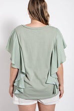 Load image into Gallery viewer, Knit Round Neck Top with Washed Satin Flowy Sleeves