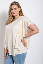 Load image into Gallery viewer, Knit Round Neck Top with Washed Satin Flowy Sleeves
