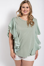 Load image into Gallery viewer, Knit Round Neck Top with Washed Satin Flowy Sleeves