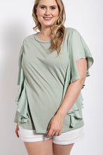 Load image into Gallery viewer, Knit Round Neck Top with Washed Satin Flowy Sleeves