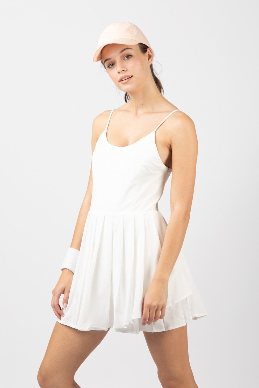 Pleated Activewear Cami Dress w/ Shorts Lining