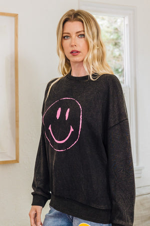 Wasked Knit Smiley Face Sweatshirt