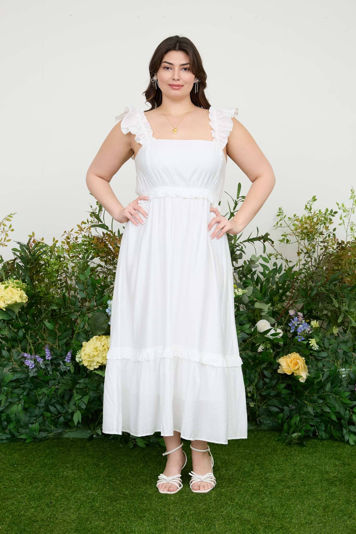 empire waist mid length dresses PLUS RUFFLE DETAIL EMPIRE WAIST MIDI DRESS