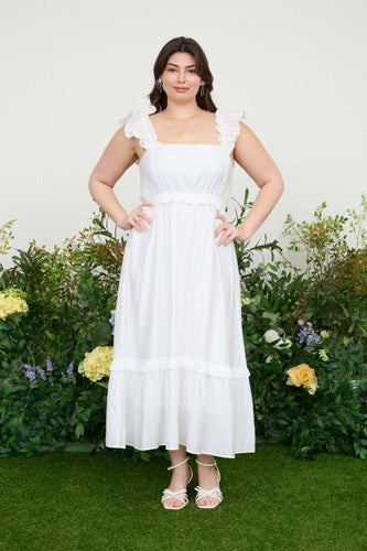 PLUS RUFFLE DETAIL EMPIRE WAIST MIDI DRESS