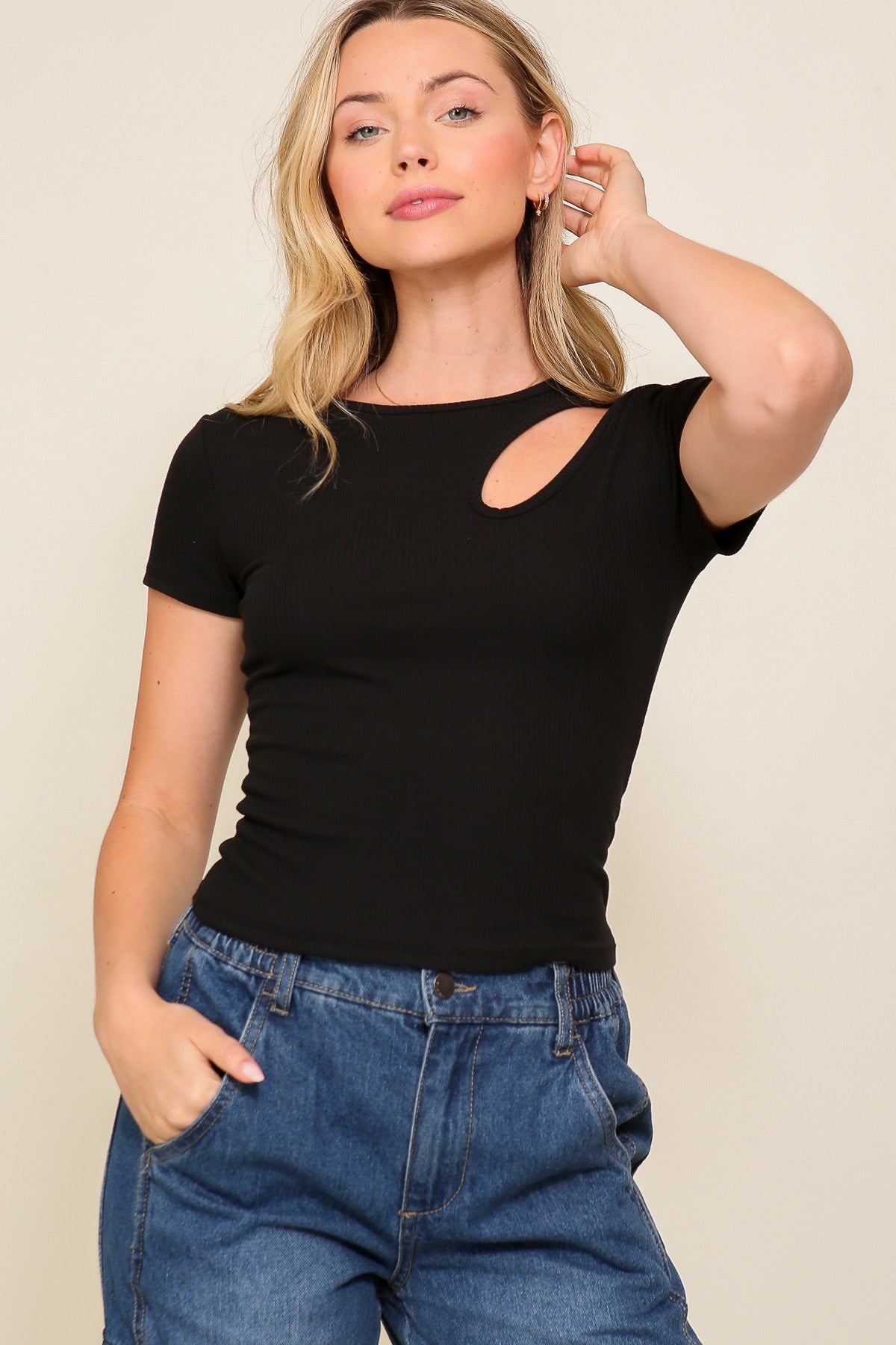 Short Sleeve Cut Out Top