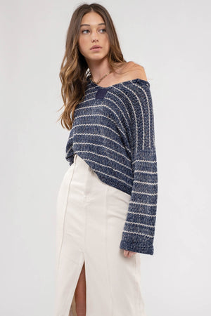 STRIPED DROP SHOULDER KNIT SWEATER