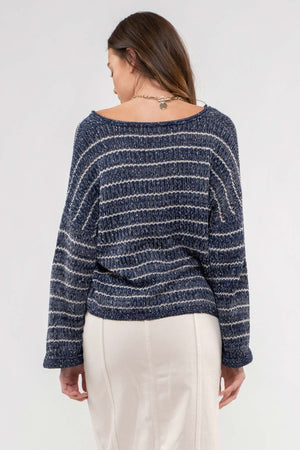 STRIPED DROP SHOULDER KNIT SWEATER