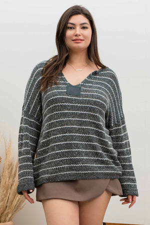 STRIPED DROP SHOULDER KNIT SWEATER