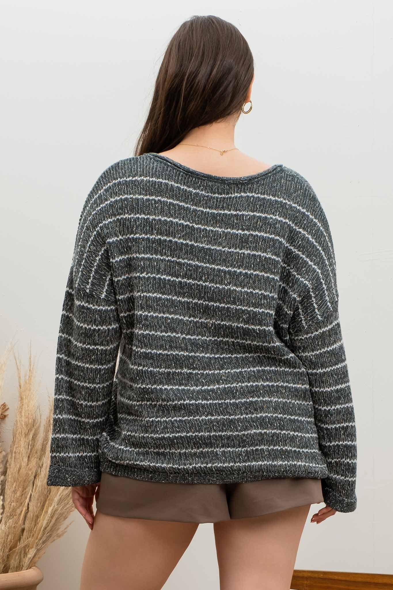 STRIPED DROP SHOULDER KNIT SWEATER