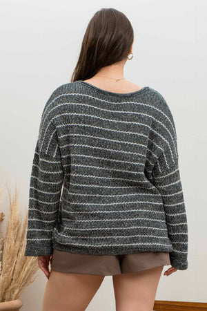 STRIPED DROP SHOULDER KNIT SWEATER
