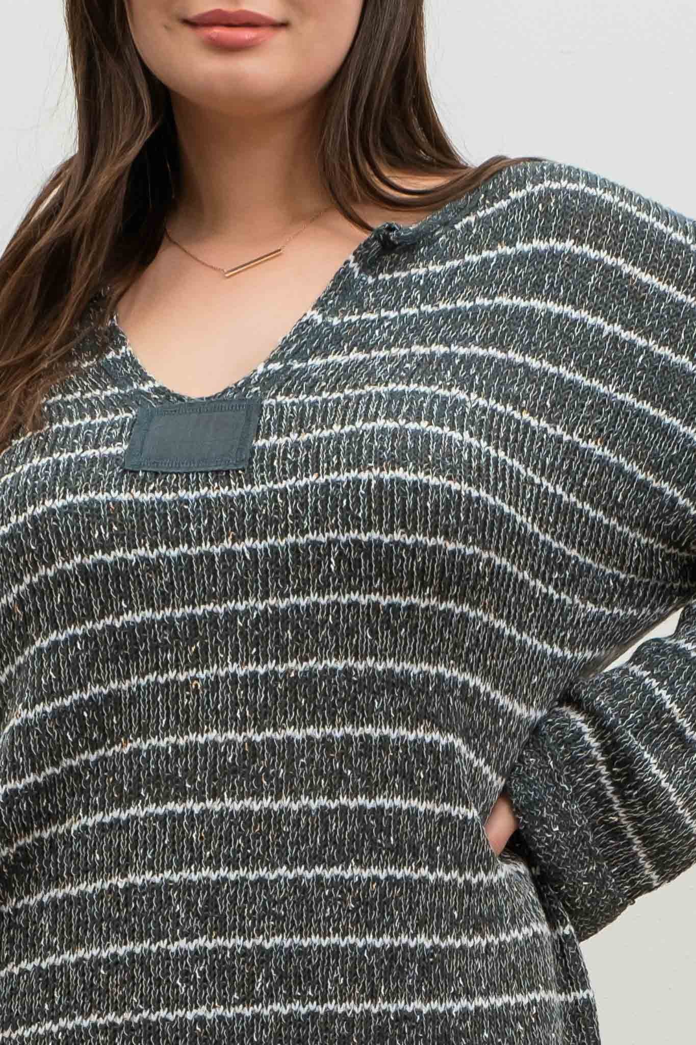 STRIPED DROP SHOULDER KNIT SWEATER