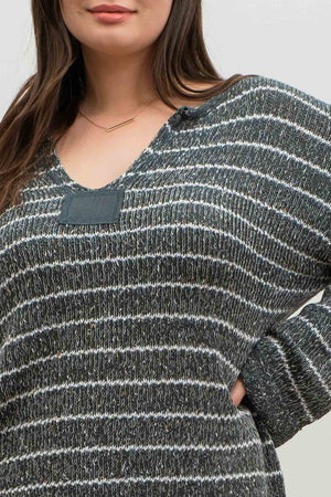 STRIPED DROP SHOULDER KNIT SWEATER