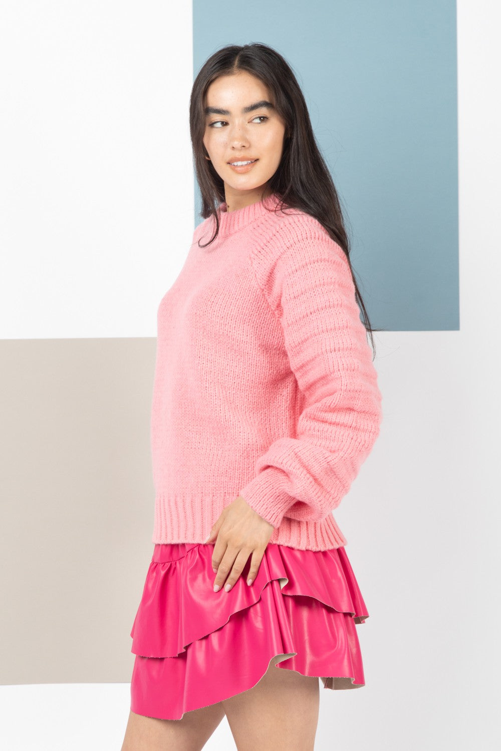 Textured Sleeve Detail Cozy Sweater Top
