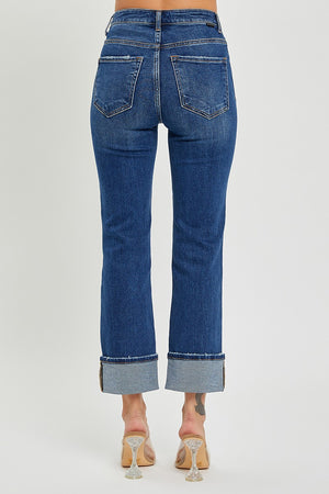 HIGH RISE CUFFED STRAIGHT JEANS