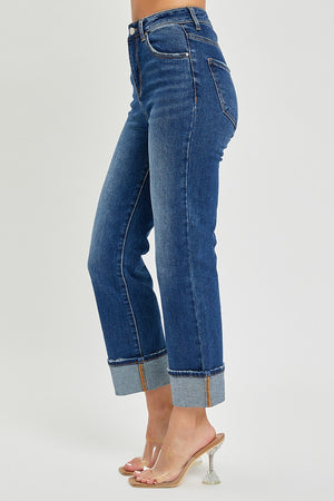HIGH RISE CUFFED STRAIGHT JEANS