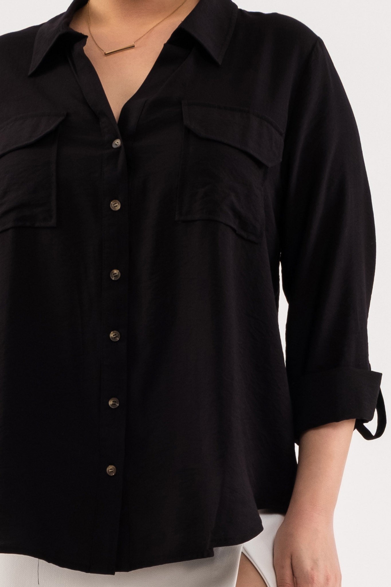 COLLARED BUTTON UP WOVEN TOP
