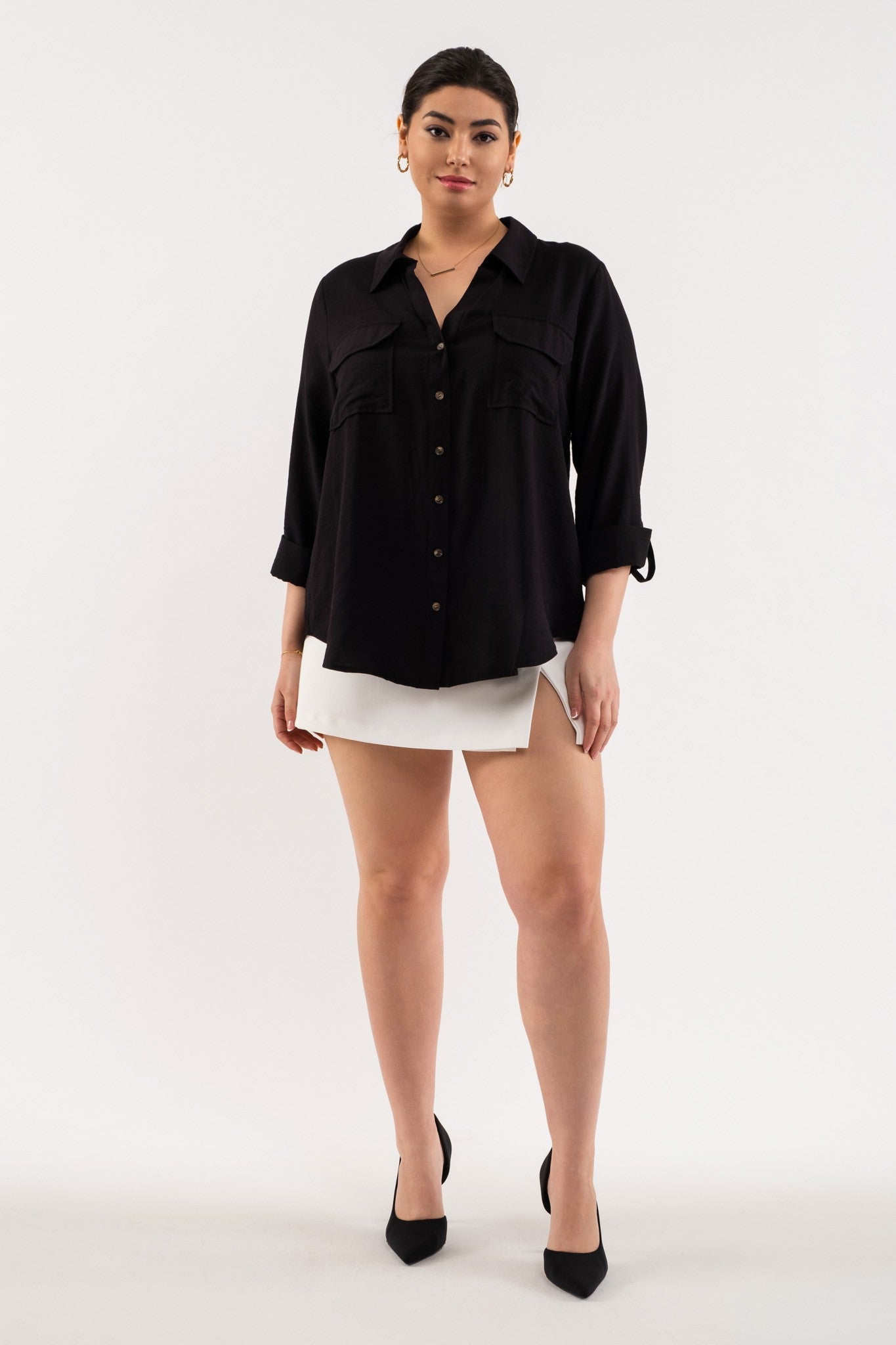 COLLARED BUTTON UP WOVEN TOP