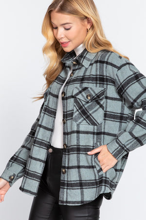 LONG SLV WOOL BLEND PLAID CASUAL JACKET