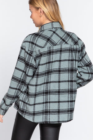 LONG SLV WOOL BLEND PLAID CASUAL JACKET