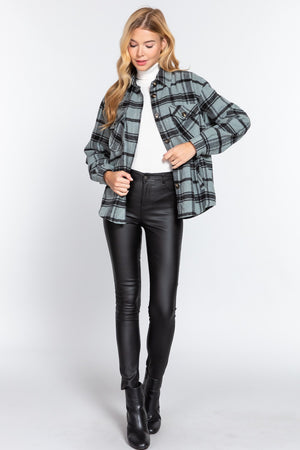 LONG SLV WOOL BLEND PLAID CASUAL JACKET