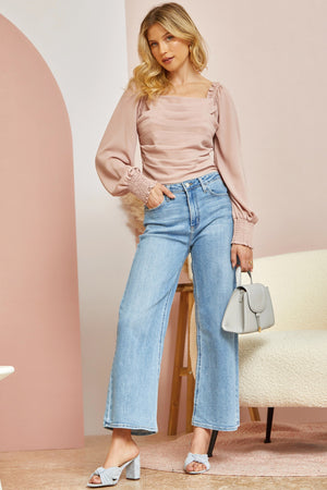 RUCHED WOVEN TOP