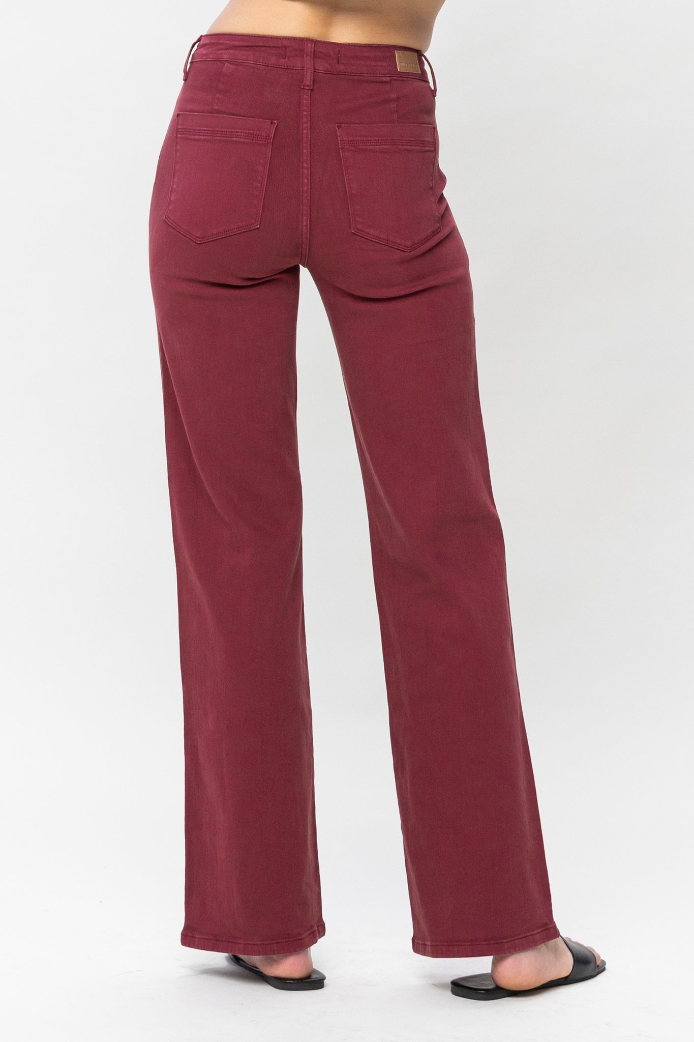 HIGH WAIST SAGE GARMENT DYED FRONT SEAM STRAIGHT FIT JEANS