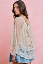 Load image into Gallery viewer, Lace Layered Balloon Sleeves Back Tie Blouse Top
