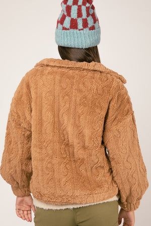 Cable Pattern Soft Fleece Fur Shacket Jacket Blazer