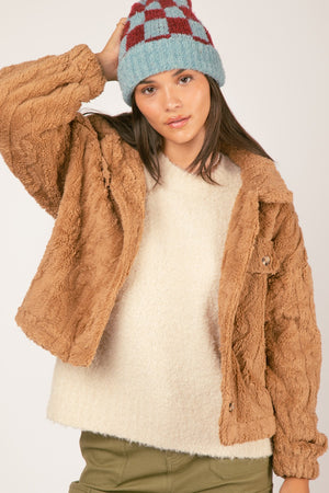 Cable Pattern Soft Fleece Fur Shacket Jacket Blazer