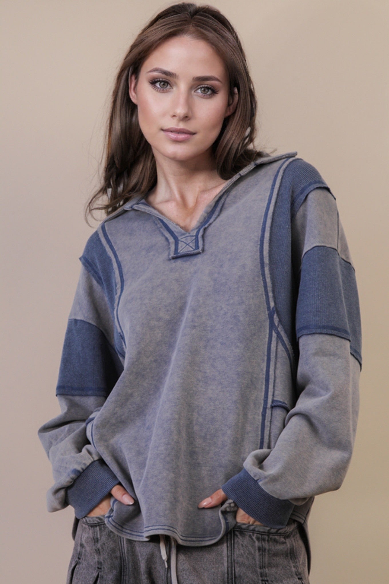 Plus Size Mineral Washed French Terry Knit Top