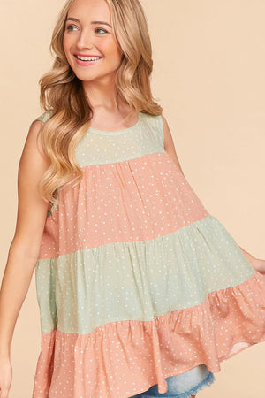 RAYON DOT WOVEN TOP WITH BACK KEY HOLE