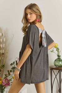 ROUND NECK OPEN BACK DRAWSTRING LOOSE FIT TOP