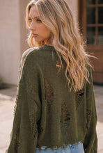 Load image into Gallery viewer, OLIVE DISTRESSED CROP LONG SLEEVE SWEATER