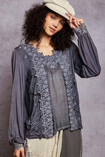 Load image into Gallery viewer, Long Sleeve Contrast Floral Lace Crochet V-Neck Top